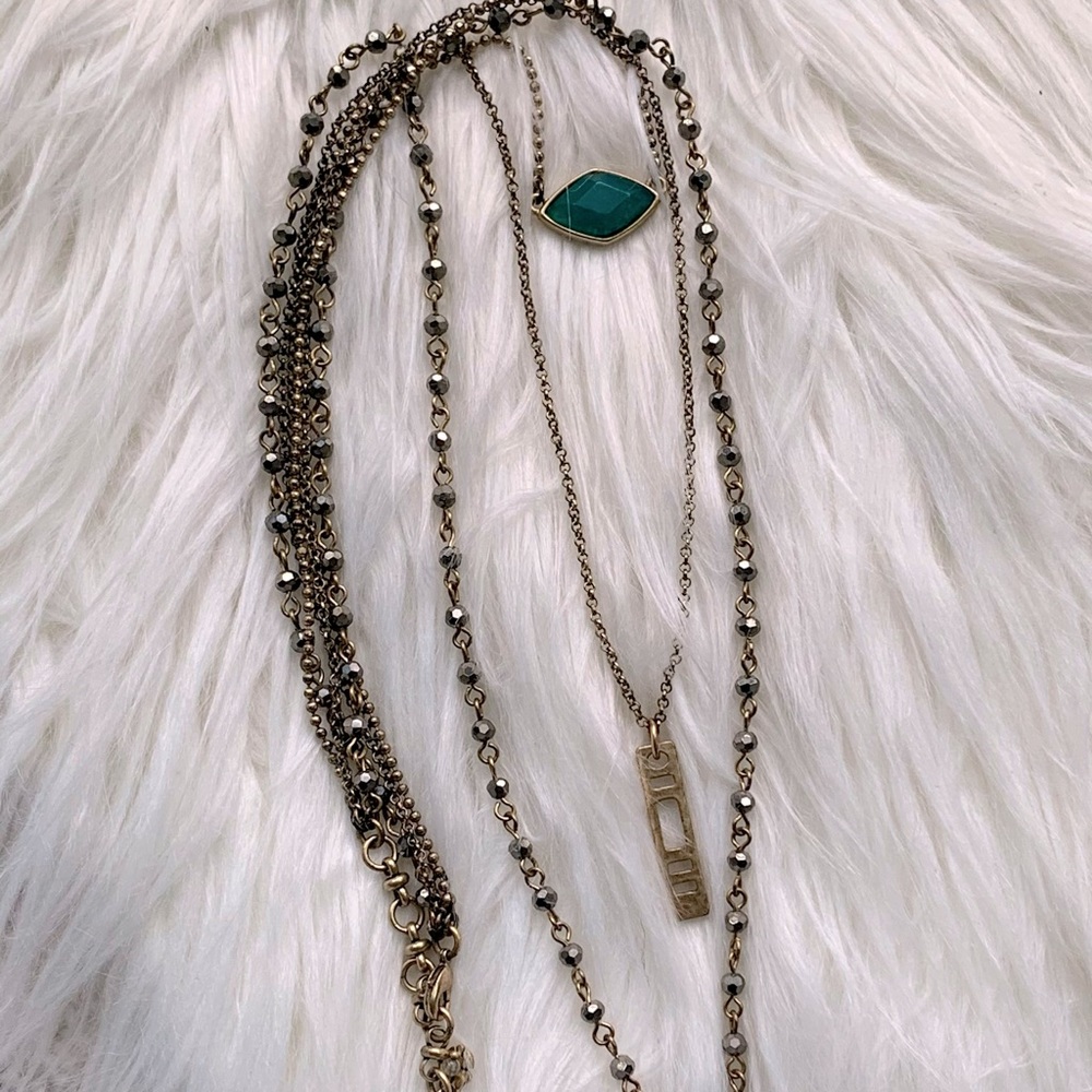 Lucky Brand Layered Gold Necklace with Green Stone